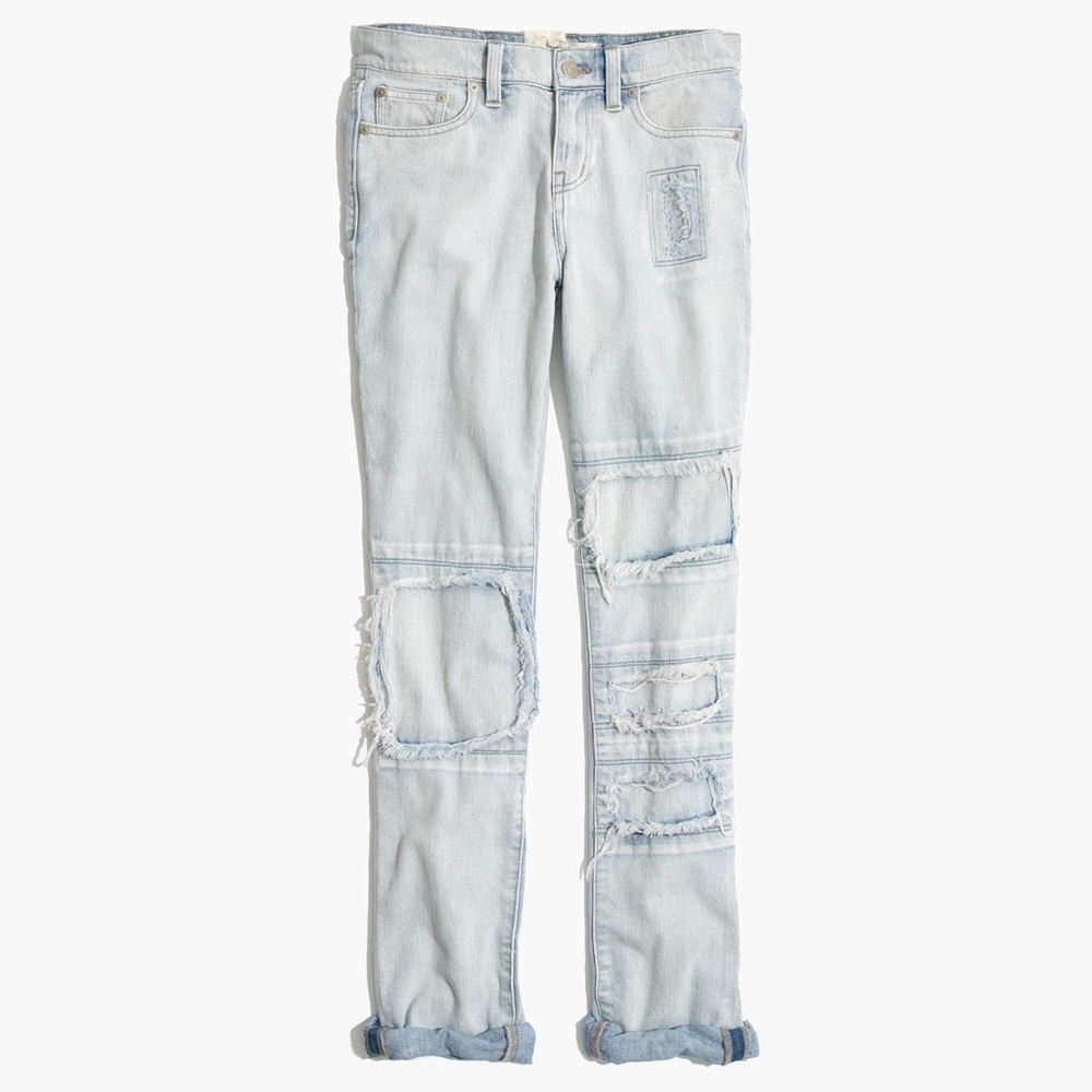 Madewell Slim Boyjean Patched Up George Light Blue Wash Size 24 Midrise